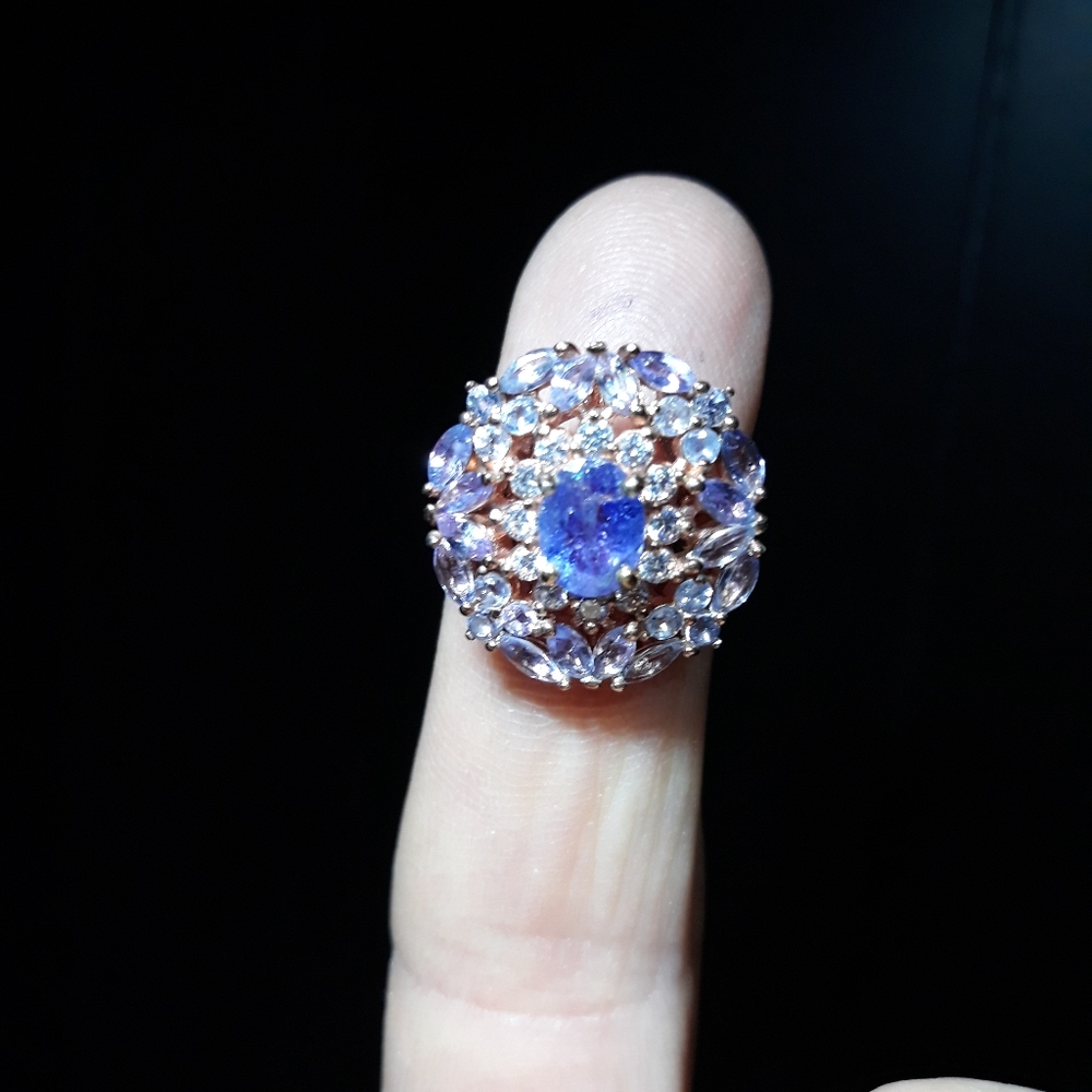 Natural Tanzanite Cluster Ring N10 - Picture 3 of 3